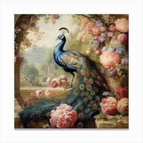 Peacock In The Garden 1 Canvas Print