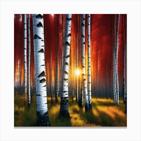 Birch Trees At Sunset 4 Canvas Print