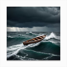 Stormy Sea, A Small Boat Braving A Stormy Sea Symbolizing Courage In Adversity 1 Canvas Print