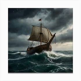 Stock Photography A Viking Ship Sailing Through A Storm 0(1) Canvas Print