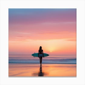 Surfer Girl At Sunset Canvas Print