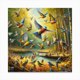 Many birds in forest 1 Canvas Print