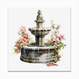 Fountain With Flowers Canvas Print