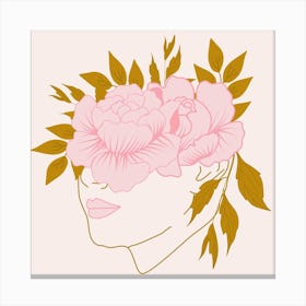 Celestial Woman And Flowers Square Canvas Print