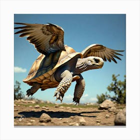 Tortoise Flapping His New Wings And Lifting Off Into The Sky (1) Canvas Print