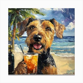 Dog At The Beach Bar In Acrylic 3 Canvas Print