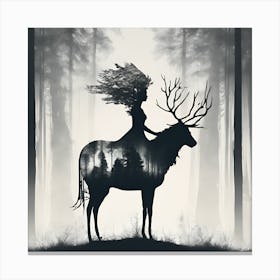Silhouette Of A Woman Riding A Deer Canvas Print