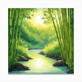 A Stream In A Bamboo Forest At Sun Rise Square Composition 401 Canvas Print