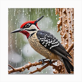 Woodpecker In The Rain 1 Canvas Print