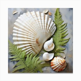 Ancient sea shell and fern 8 Canvas Print