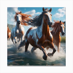 Wild Horses Running In The river Canvas Print