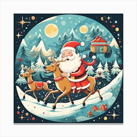 Santa Claus And ReindeerAbstract Christmas Canvas Print