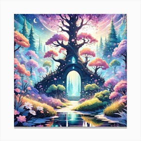 A Fantasy Forest With Twinkling Stars In Pastel Tone Square Composition 182 Canvas Print