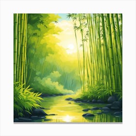 A Stream In A Bamboo Forest At Sun Rise Square Composition 97 Canvas Print