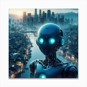 Robot In The City Canvas Print