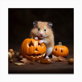 Hamster Halloween Pumpkins 3 Canvas Print