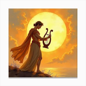 Apollo Playing Lyre Under A Golden Sunset, Watercolor 1 Canvas Print