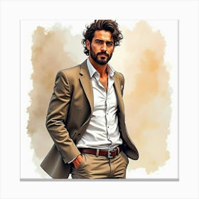 Spanish Man With A Stylish Flair, Watercolor With Modern Tones 1 Canvas Print