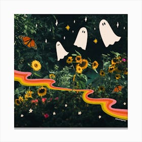 Autumn Sunflower Ghost Collage Canvas Print