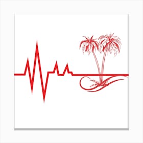 Heartbeat With Palm Trees Canvas Print