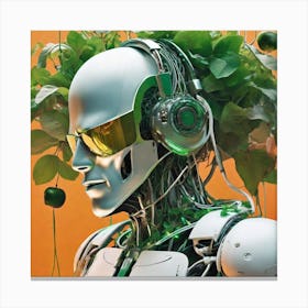 Robot With Plants On His Head 1 Canvas Print