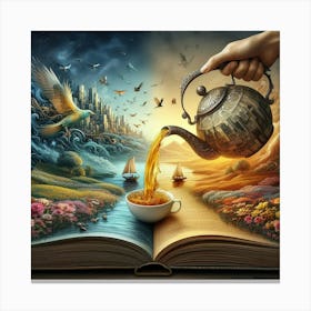 Tea Pouring From A Book Canvas Print