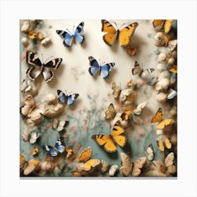 Picture A Garden Wall Adorned With Incredibly Realistic Trompe Loeil Butterflies Canvas Print