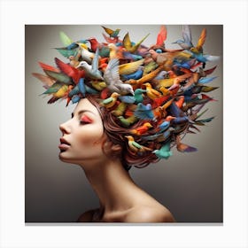 Woman's Head Filled with Birds Canvas Print