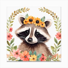 Floral Baby Racoon Nursery Illustration (74) Canvas Print