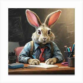 Rabbit At Desk 2 Canvas Print