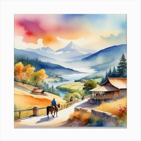 Watercolor Of Mountain Landscape Canvas Print