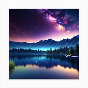 Night Sky Over Lake 11 Canvas Print