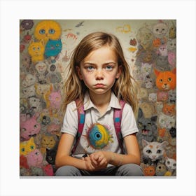 Girl With clothes School And A Lot Of Cats Canvas Print