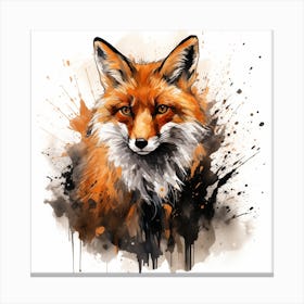 Fox Sketch With Ink Splash Effect Canvas Print