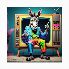 Donkey On Tv 1 Canvas Print