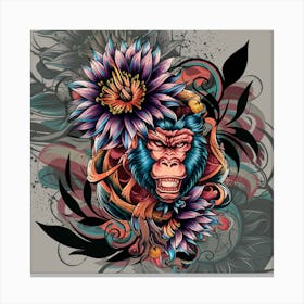 Gorilla With Flowers 2 Canvas Print