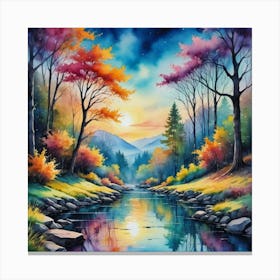 Shimmering Reflections: A Mountain Dreamscape Sunset River Canvas Print