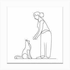 Cat And Woman Line(1) Canvas Print