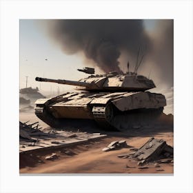Apocalyptic Landscape With War Zone Destruction Merkava Tank Destroyed (1) Canvas Print