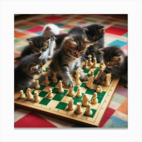 Kittens Playing Chess 4 Canvas Print