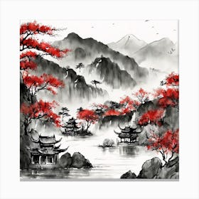 Chinese Landscape Mountains Ink Painting (73) Canvas Print