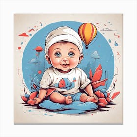 Baby Boy With Hot Air Balloon Canvas Print