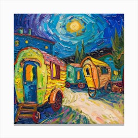 Van Gogh Style. Gypsy Caravans at Arles Series 3 Canvas Print
