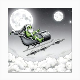 Alien Santa Claus in UFO Sleigh - Drawing Canvas Print