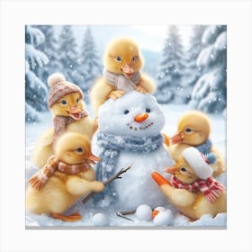 Little Ducks In The Snow Canvas Print