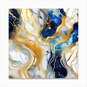 Abstract Gold And Blue Marble Painting Canvas Print