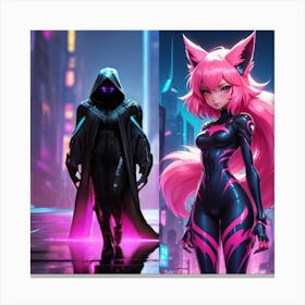 Two Female Characters In A City Canvas Print