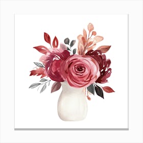 Watercolor Blush Burgundy Flower Arrangement 5 Canvas Print