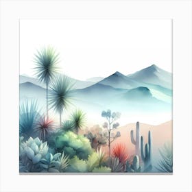 Watercolor Landscape With Cactus Canvas Print