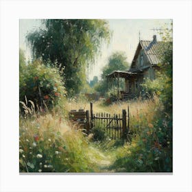 Old And Abandoned House In The Countryside, Acrylic Painting Style Canvas Print